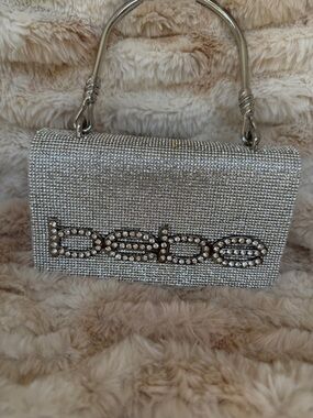 bebe Silver Crystal Logo Mini Top-Handle Bag